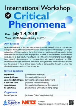 International Workshop on Critical Phenomena, National Chiao Tung University, July, 2–4, 2018